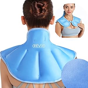 REVIX XL Neck Ice Wrap for Pain, Ice Pack for Neck and Soulders Injury, Acute & Chronic Pain, Hot Cold Gel (Гель) Packs Reusable for Swelling, Bruises, Cervical Surgery Recovery, Black REVIX