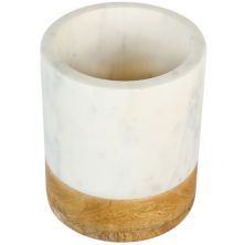 Laurie Gates California Designs 6.5 Inch White Marble and Mango Wood Utensil Crock Laurie Gates