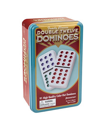 Прессман - Домино: Двойное домино с двенадцатью цветными точками в олове Pressman Toy
