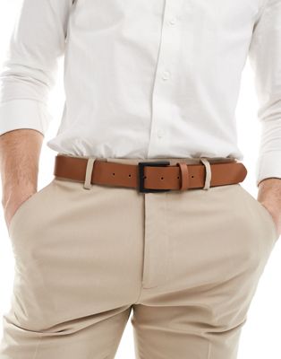 ASOS DESIGN faux leather belt with contrast buckle in brown ASOS DESIGN