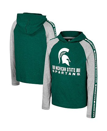 Зеленая футболка Big Boys Michigan State Spartans Ned Raglan с капюшоном и длинными рукавами Colosseum