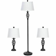 2 Table Lamps 1 Floor Lamp Set with Fabric Shades Slickblue