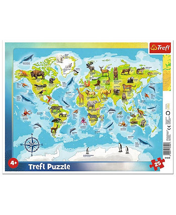 Пазл для дошкольников из 25 деталей — карта мира с животными Trefl