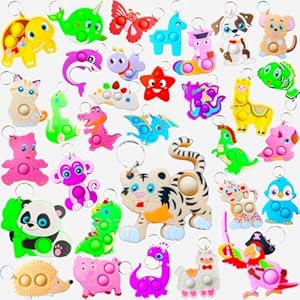 32 Packs Bulk Backpack Animal Fidget Keychain Decor Small Animal Mini pop for Students Gifts and Animal Party Favors,Dog Dinosour Turtle Animal Shape pop Toy Roaqua