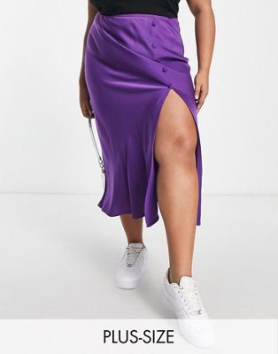 Фиолетовая атласная юбка на пуговицах Lola May Plus Lola May Curve