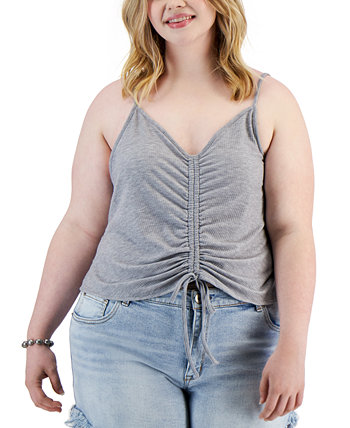 Trendy Plus Size Drawstring Ruched Tank Love, Fire