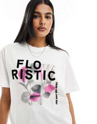 ONLY oversized floral graphic t-shirt in white  ONLY