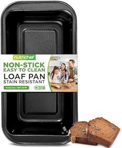 NutriChef 10" Non-Stick Loaf Pan - Large Premium Carbon Steel Baking Pan for Bread, Meatloaf, & More - Dishwasher Safe, Black NutriChef