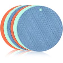 Round Silicone Trivets for Kitchen in Blue, Teal, Salmon (7 Inches, 6 Pack) Okuna Outpost