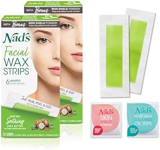 Nad's Facial Wax Strips - Facial Hair Removal for Women - Waxing Kit With 48 Face Wax Strips + 8 Calming Oil Wipes + Skin Protection Powder Nad's