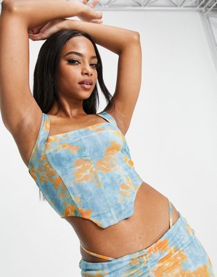 Ei8th Hour strappy corset in blue and orange print - part of a set EI8TH HOUR