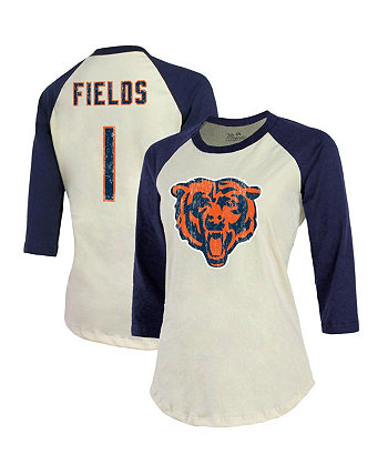 Женская футболка Justin Fields кремового и темно-синего цвета с именем игрока Chicago Bears, номер реглан, футболка с 3 и 4 рукавами Industry Rag