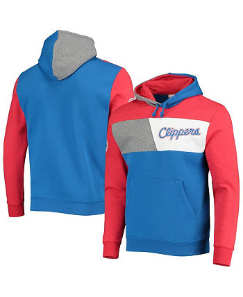 Men's Royal LA Clippers Hardwood Classics Colorblock Fleece Pullover Hoodie Mitchell & Ness