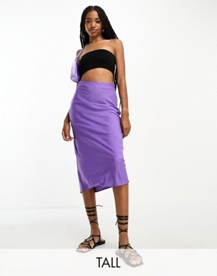 Lola May Tall satin midi skirt in purple Lola May