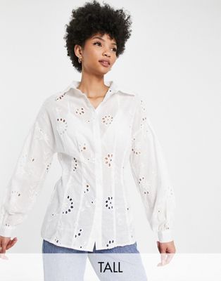 Missguided Tall broderie corset shirt in white Missguided Tall