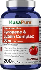 NusaPure Lycopene & Lutein Complex 60mg per Caps, 200 Veggie Capsules (Non-GMO, Vegan) NusaPure