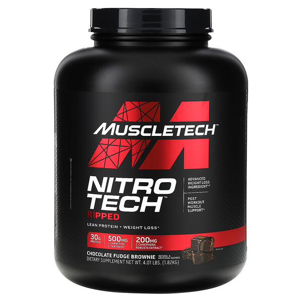 Nitro Tech Ripped, Нежирный белок + потеря веса, шоколадный брауни с помадкой, 4,01 фунта (1,82 кг) Muscletech