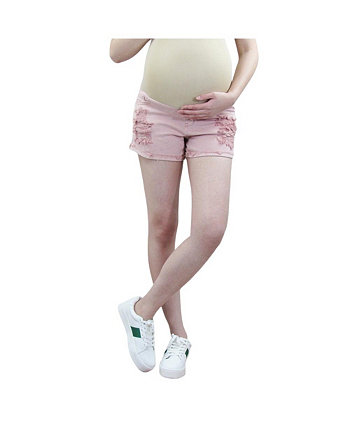 Розовые джинсовые шорты для беременных Destructed с поясом на животе Indigo Poppy