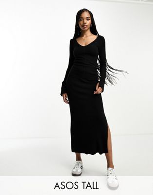 Черная трикотажная юбка миди в рубчик ASOS DESIGN Tall — часть комплекта ASOS Tall