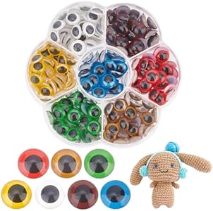 PH PandaHall 210PCS Eyes Cabochons, 7 Colors 10mm Flat Round Eyes Plastic Craft Eyes Flatback Scrapbooking Dome Covered Cabochons for DIY Amigurumi Puppet Teddy Bear Crochet Plush Animal Making PH PandaHall