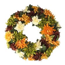 Autumn Orange and Green Chrysanthemum Artificial Thanksgiving Wreath - 19.5-Inch  Unlit Christmas Central