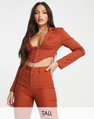 Simmi Tall corset detail cropped blazer in rust - part of a set Simmi Clothing