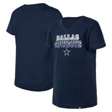 Молодежная футболка New Era для девочек Dallas Cowboys с v-образным вырезом и обратными пайетками New Era