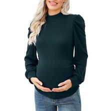 Women's Knit Ribbed Maternity Top Mock Neck Long Sleeve Shirts Pregnant Ruched Tunic Pullover Top Coolmee