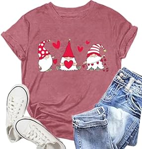 Cute Hearts Print Shirts for Women Love Tshirt Summer Short Sleeve NEWKA