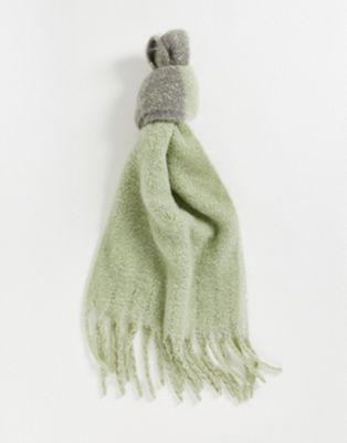 ASOS DESIGN scarf with check detail in sage green ASOS DESIGN