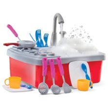 17 Pc Play Sink with Running Water - Kitchen Sink Toy with Real Faucet & Drain, Dishes, Utensils Play22