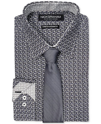 Мужской облегающий комплект из эластичной классической рубашки с грибным принтом и узкого галстука Nick Graham