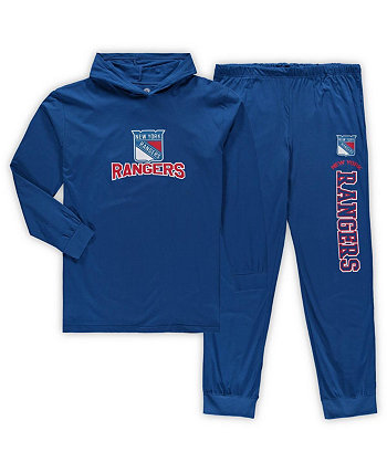 Мужской синий пуловер New York Rangers Big and Tall с капюшоном и джоггерами для сна Concepts Sport