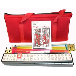 M30D-2 4 Pushers + American Mahjong Set in Burgundy Bag 166 tiles New Western Mahjongg Smiling JuJu