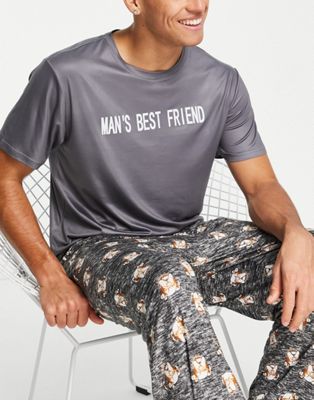 Серый комплект из длинной пижамы "Лучший друг мужчины" Loungeable Loungeable