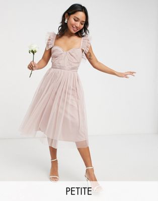 Розовое платье миди из тюля с оборками на рукавах и рукавами Anaya With Love Petite Bridesmaid Anaya Petite