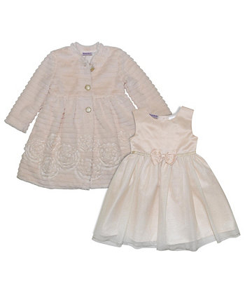 Toddler Girls Faux Fur Coat with Sleeveless Glitter Tulle Dress Set Blueberi Boulevard