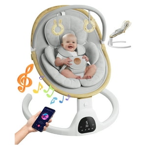 Baby Swing for Infants to Toddler Portable Babies Swing Timing Function 5 Swing Speeds Bluetooth Touch Screen Music Speaker with 10 Preset Lullabies 5-Point Carabiner White Babyomi