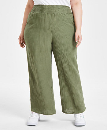 Trendy Plus Size High Rise Cotton Gauze Wide-Leg Pants Full Circle
