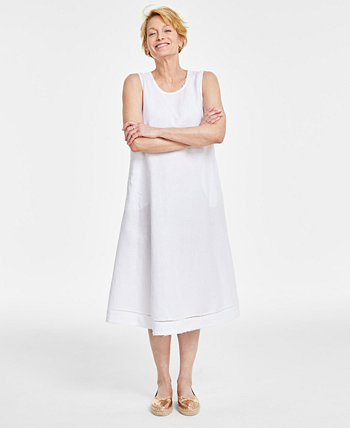 Women's 100% Linen Ladder-Stitch Midi Dress, Created for Macy's Charter Club