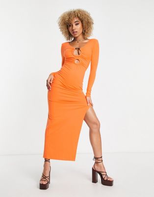 Оранжевое платье макси с длинными рукавами и грудью Simmi Simmi Clothing