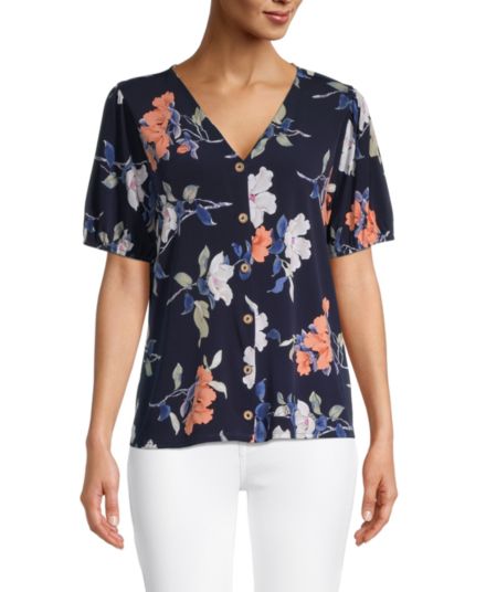 ​Floral Short Sleeve Button Top WEST KEI