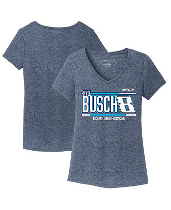 Женская темно-синяя футболка Kyle Busch Tri-Blend с v-образным вырезом Richard Childress Racing Team Collection