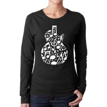 Music Notes Guitar - Women's Word Art Long Sleeve T-Shirt LA Pop Art