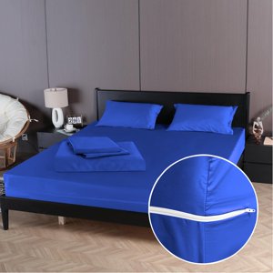 4 Piece Zipper Sheet Set Includes (1 Zipper Fitted Sheet, 1 Flat Sheet And 2 Zipper PillowCase) with 26 Inch Deep Pocket 800 TC 100% Egyptian Cotton Solid Royal Blue Color Cal King Size D.N.G. BEDDINGS