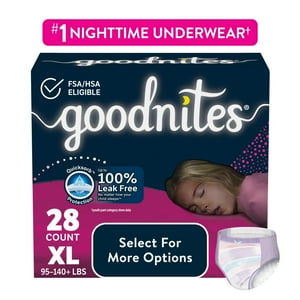 Goodnites Bedwetting Underwear for Girls, XL (95-140+ lbs), 28 Ct (Select for More) GoodNites