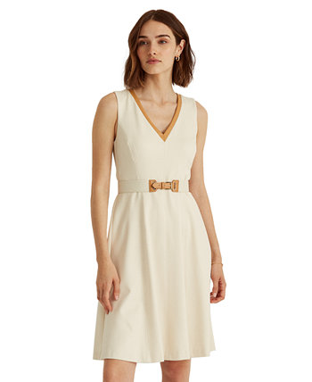 Платье понте без рукавов с отделкой из искусственной кожи Ralph Lauren
