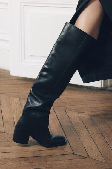 Женские Ботильоны на каблуке ZARA MID CALF LEATHER BOOTS ZARA