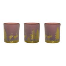 Pack of 3 Taupe and Gold Pine Forest Glass Votive Candle Holder 3” Contemporary Home Living