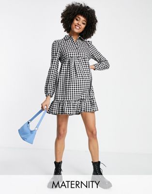 New Look Maternity smock shirt dress in black gingham New Look Maternity